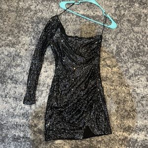 Windsor One Shouldered Black/Sliver Sequin Mini Formal Dress